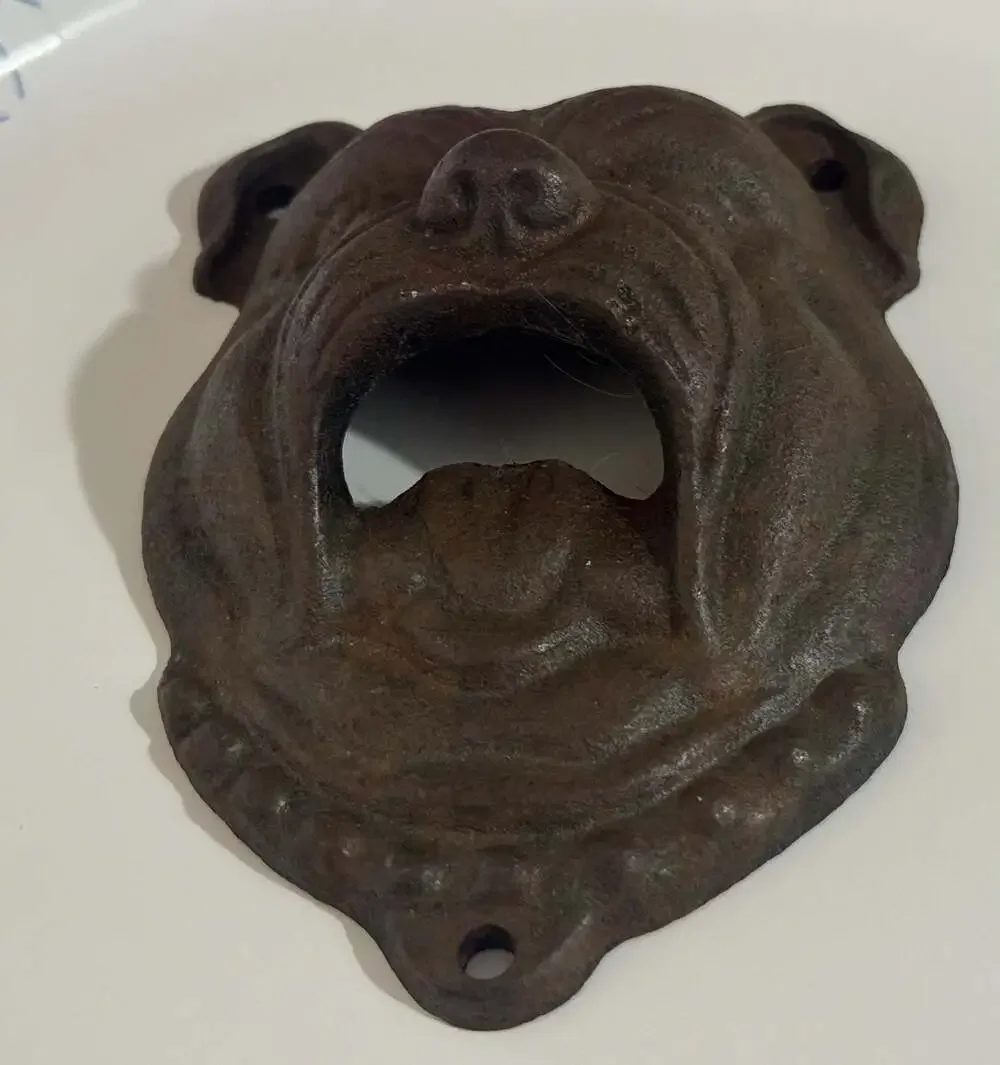 Vintage Cast Iron Wall-Mounted Bottle Opener--Bull Dog Face-1920s